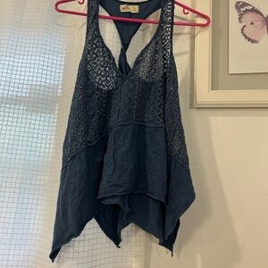 💗 Hollister Blue Lace Sleeveless Asymmetrical Tank Top